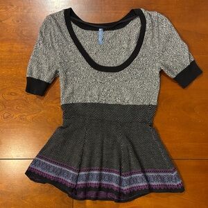 Free People Black and Gray Knit Blouse